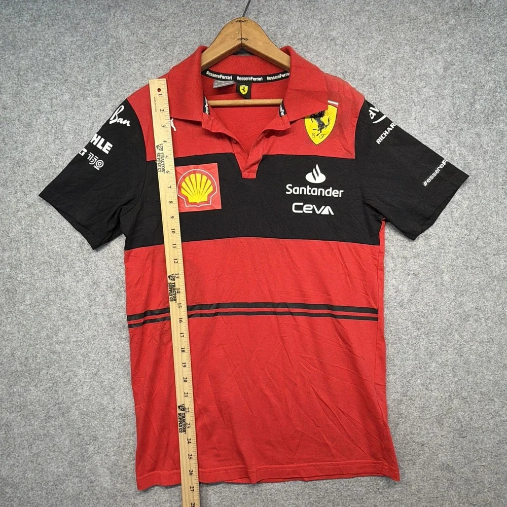 Puma Ferrari Scuderia Polo Shirt Red Black Men Small Motorsport Logo Preppy Auto